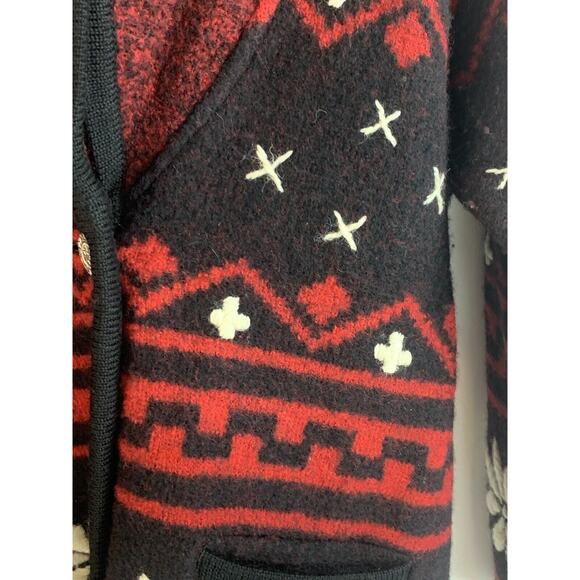 Vtg Bellpointe Wool Black Red Snowflake Cardigan Sweater Blazer Silver Buttons M - Picture 4 of 12